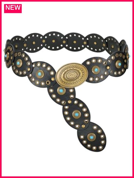 Western Wide Disc Belt Faux Leather Turquoise Concho Cowgirl Belt main image 4